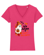 Hello Autumn ... happy Halloween  Tricou mânecă scurtă guler V Damă Evoker