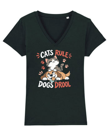 Funny Feline Cartoon Cat vs Dog Humor Cute Pet Animals Black