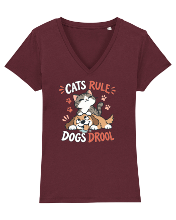 Funny Feline Cartoon Cat vs Dog Humor Cute Pet Animals Burgundy