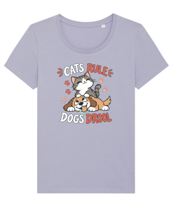 Funny Feline Cartoon Cat vs Dog Humor Cute Pet Animals Lavender