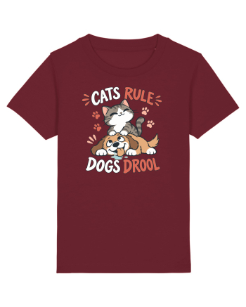 Funny Feline Cartoon Cat vs Dog Humor Cute Pet Animals Burgundy
