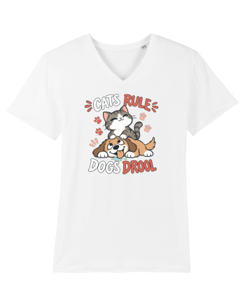 Funny Feline Cartoon Cat vs Dog Humor Cute Pet Animals White