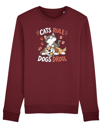 Funny Feline Cartoon Cat vs Dog Humor Cute Pet Animals Burgundy