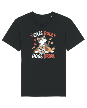 Funny Feline Cartoon Cat vs Dog Humor Cute Pet Animals Black