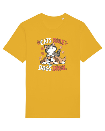 Funny Feline Cartoon Cat vs Dog Humor Cute Pet Animals Spectra Yellow