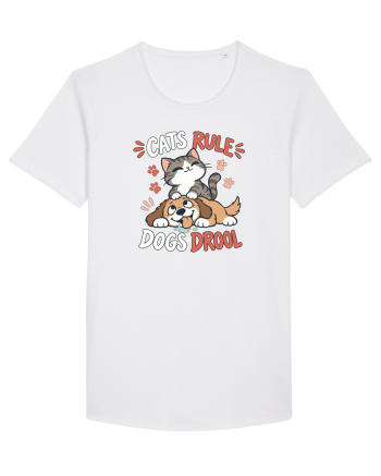 Funny Feline Cartoon Cat vs Dog Humor Cute Pet Animals White