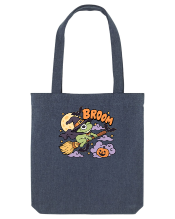 Funny Halloween Frog Witch Broomstick Pumpkin Bat Cute Broom Midnight Blue