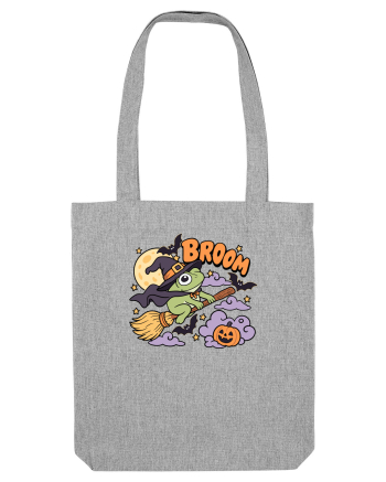 Funny Halloween Frog Witch Broomstick Pumpkin Bat Cute Broom Heather Grey