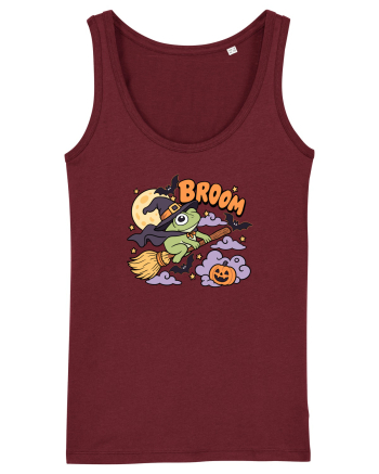 Funny Halloween Frog Witch Broomstick Pumpkin Bat Cute Broom Burgundy