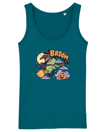 Funny Halloween Frog Witch Broomstick Pumpkin Bat Cute Broom Ocean Depth