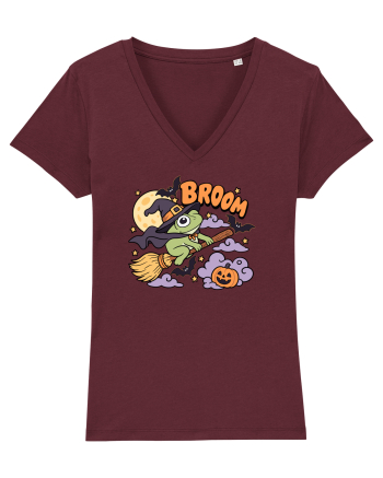Funny Halloween Frog Witch Broomstick Pumpkin Bat Cute Broom Burgundy