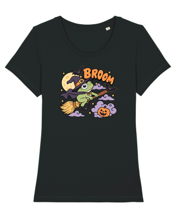 Funny Halloween Frog Witch Broomstick Pumpkin Bat Cute Broom Black