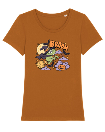 Funny Halloween Frog Witch Broomstick Pumpkin Bat Cute Broom Roasted Orange