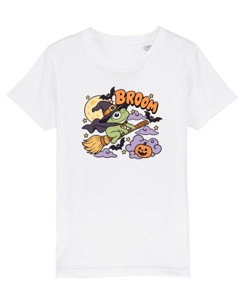 Funny Halloween Frog Witch Broomstick Pumpkin Bat Cute Broom White