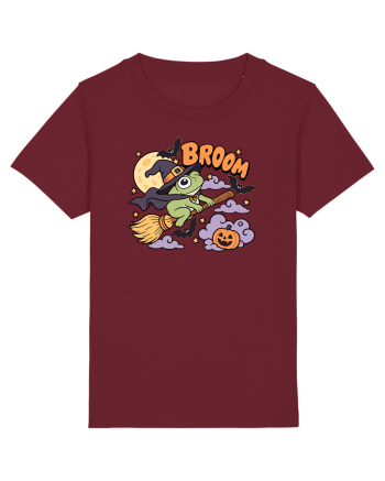 Funny Halloween Frog Witch Broomstick Pumpkin Bat Cute Broom Burgundy