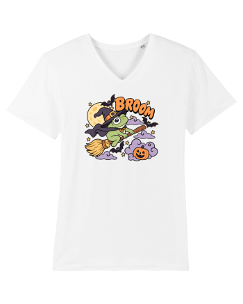 Funny Halloween Frog Witch Broomstick Pumpkin Bat Cute Broom White