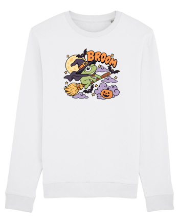 Funny Halloween Frog Witch Broomstick Pumpkin Bat Cute Broom White