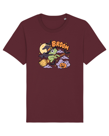 Funny Halloween Frog Witch Broomstick Pumpkin Bat Cute Broom Burgundy