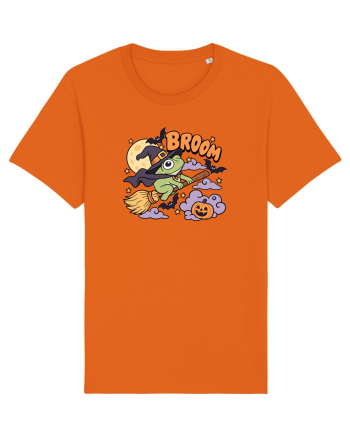 Funny Halloween Frog Witch Broomstick Pumpkin Bat Cute Broom Bright Orange
