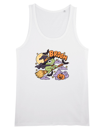 Funny Halloween Frog Witch Broomstick Pumpkin Bat Cute Broom White