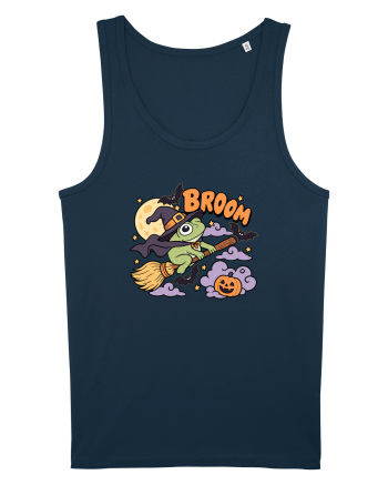 Funny Halloween Frog Witch Broomstick Pumpkin Bat Cute Broom Navy