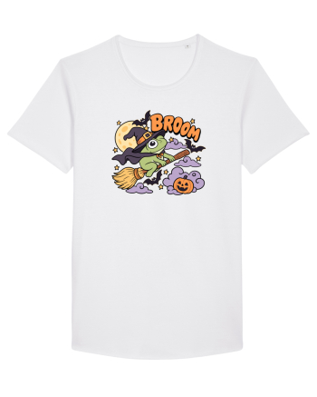 Funny Halloween Frog Witch Broomstick Pumpkin Bat Cute Broom White