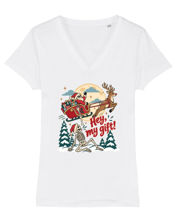 Funny Christmas Skeleton Santa Sleigh Reindeer Present Snatch White
