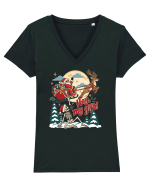 Funny Christmas Skeleton Santa Sleigh Reindeer Present Snatch Tricou mânecă scurtă guler V Damă Evoker