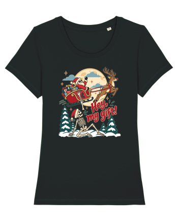 Funny Christmas Skeleton Santa Sleigh Reindeer Present Snatch Black