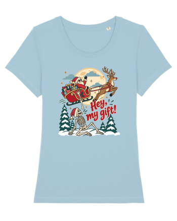 Funny Christmas Skeleton Santa Sleigh Reindeer Present Snatch Sky Blue