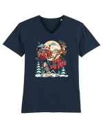 Funny Christmas Skeleton Santa Sleigh Reindeer Present Snatch Tricou mânecă scurtă guler V Bărbat Presenter