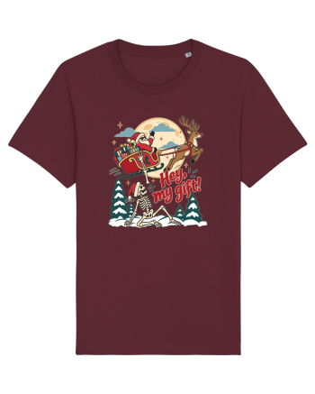 Funny Christmas Skeleton Santa Sleigh Reindeer Present Snatch Burgundy
