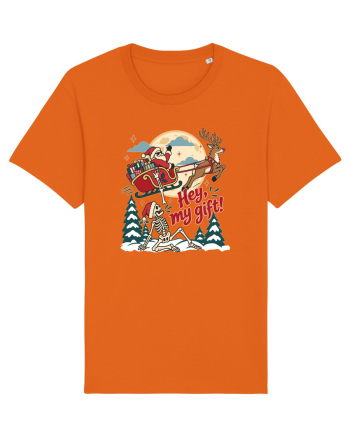 Funny Christmas Skeleton Santa Sleigh Reindeer Present Snatch Bright Orange