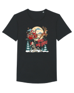 Funny Christmas Skeleton Santa Sleigh Reindeer Present Snatch Tricou mânecă scurtă guler larg Bărbat Skater