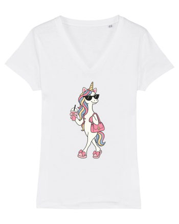 Stylish Unicorn with Sunglasses and Rainbow Hair Pretty Cute White