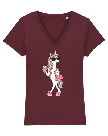 Stylish Unicorn with Sunglasses and Rainbow Hair Pretty Cute Burgundy
