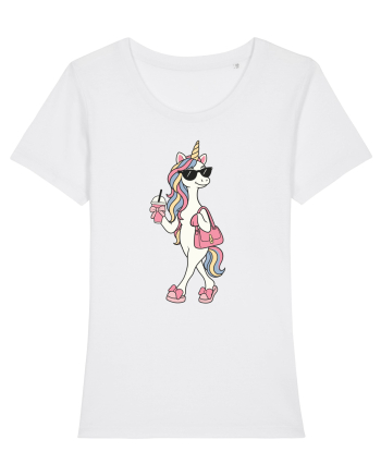 Stylish Unicorn with Sunglasses and Rainbow Hair Pretty Cute White