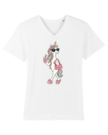 Stylish Unicorn with Sunglasses and Rainbow Hair Pretty Cute White