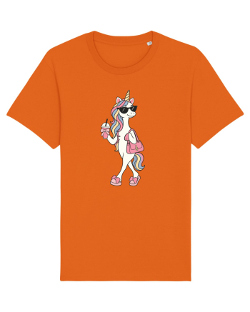 Stylish Unicorn with Sunglasses and Rainbow Hair Pretty Cute Bright Orange