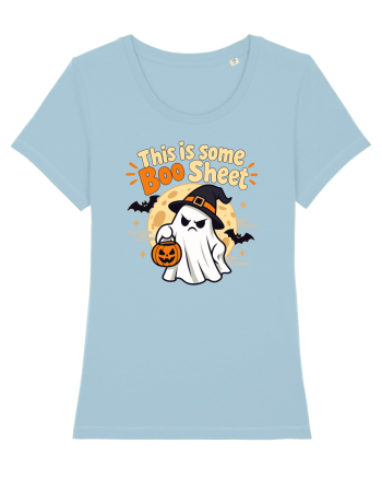 Upset Ghost Boo Sheet Halloween Witch-Hat Jack-O-Lantern Sky Blue