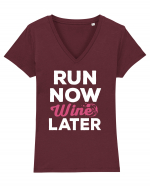 Run NOW - Wine LATER Tricou mânecă scurtă guler V Damă Evoker