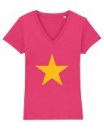 Yellow/Gold Star Tricou mânecă scurtă guler V Damă Evoker