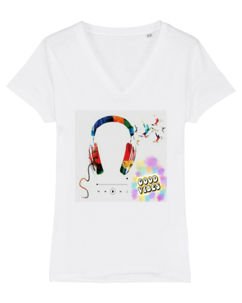 Tricou headphones colorful White