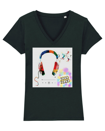 Tricou headphones colorful Black