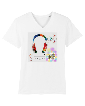 Tricou headphones colorful White