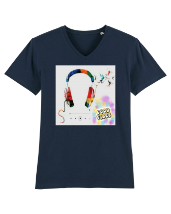 Tricou headphones colorful French Navy