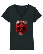 Craniu roșu - skull red 07 Tricou mânecă scurtă guler V Damă Evoker