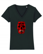 Craniu roșu - skull red 04 Tricou mânecă scurtă guler V Damă Evoker