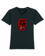 Craniu roșu - skull red 04 Tricou mânecă scurtă guler V Bărbat Presenter