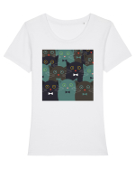 Funny Cats Cartoons Tricou mânecă scurtă guler larg fitted Damă Expresser